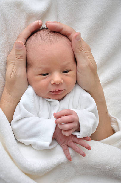 Holding a baby in hands stock photo