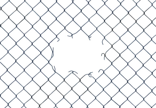 Hole In A Chain-Link Fence stock photo