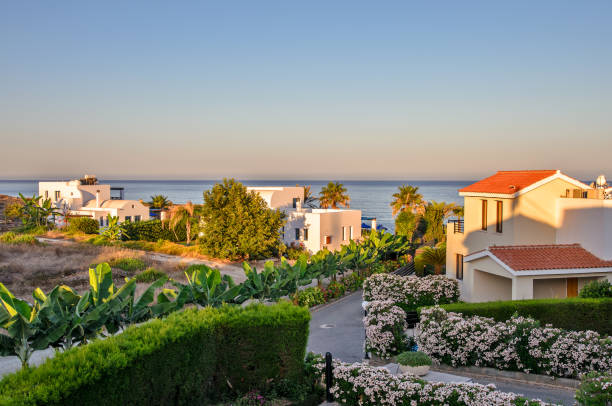 Holiday beach villas for rent on Cyprus stock photo