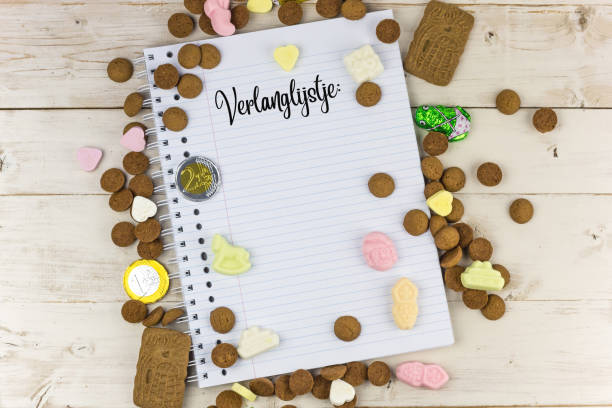Holiday candy and notepad with the dutch word for wish list stock photo