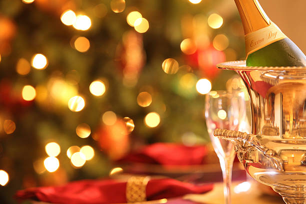 holiday champagne - new years dinner table bildbanksfoton och bilder