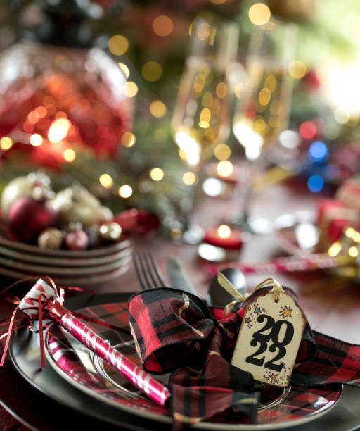 holiday dining table - new years dinner table bildbanksfoton och bilder