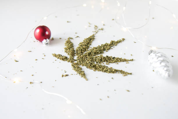 Holiday Marijuana Leaf from Cannabis Flower stock photo