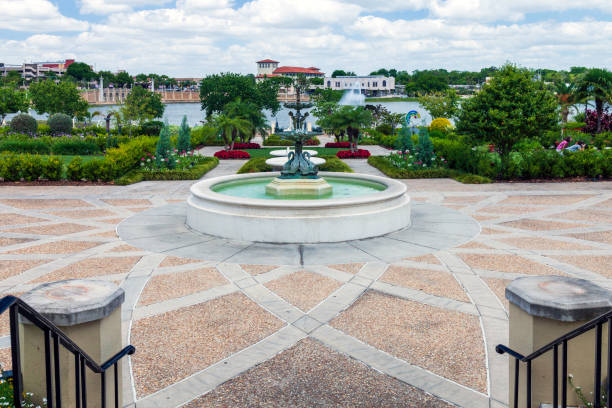 Hollis Gardens and urban park overlooking a small lake in Lakeland, Florida stock photo