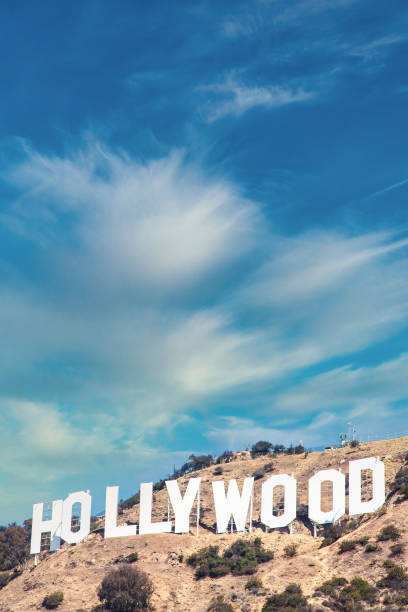 Hollywood sign in Los Angeles on blue sky stock photo