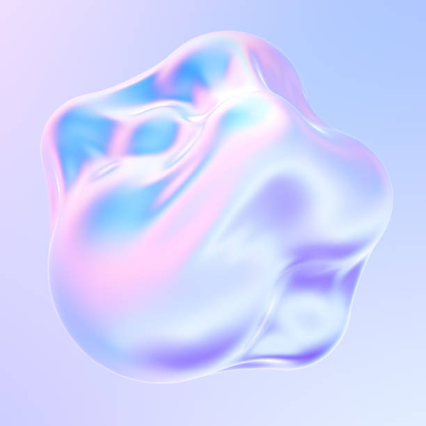 ホログラフィック液体金属3d形状流体気泡 - ホログラム ストックフォトと画像