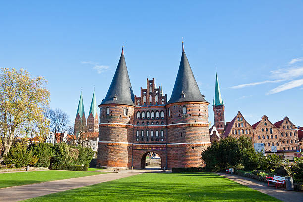 Holsten Gate in Lubeck old town, Germany stock photo