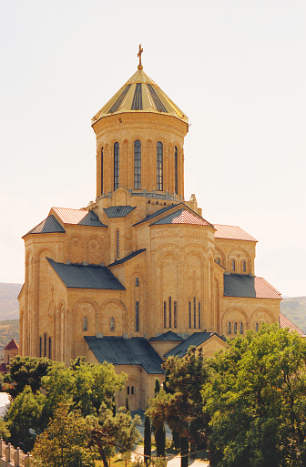 View of The Holy Trinity Cathedral Tsminda Sameba church in Tbilisi, Georgia.