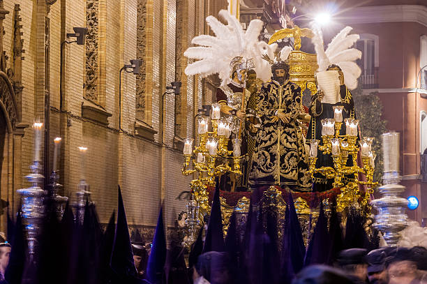 Holy Week in Seville, Christ of the Judgement Jesus of the Judgement is a famous procession on Good Friday (Early Hours) in Seville. It belongs to the religious brotherhood of "Macarena", the most popular in Seville holy week stock pictures, royalty-free photos & images