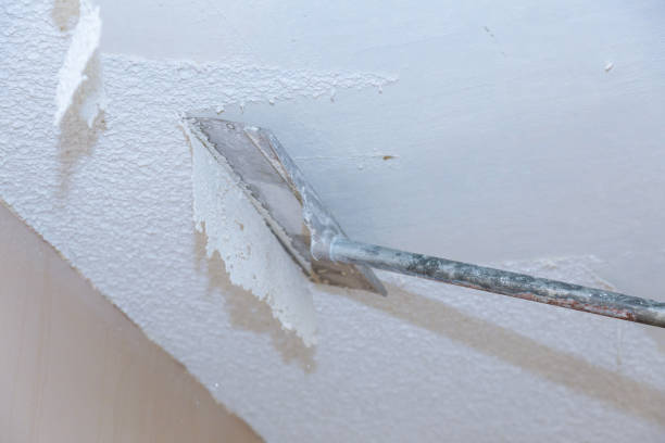 Home ceiling drywall demolition popcorn ceiling texture stock photo