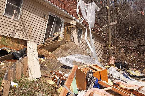 Home Damaged from an F2 Tornado in Lapeer, MI. stock photo