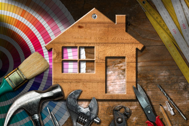 Home Improvement Concept - Work Tools and House stock photo