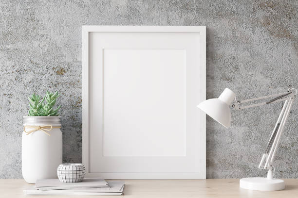 Home interior poster mock up with horizontal white frame stock photo