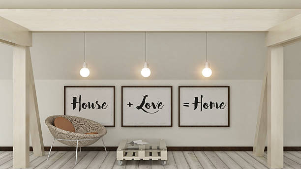 Home, love, family  and happiness concept. Home, love, family  and happiness concept. Posters in frame Scandinavian style home interior decoration. 3D render quotes about family love stock pictures, royalty-free photos & images