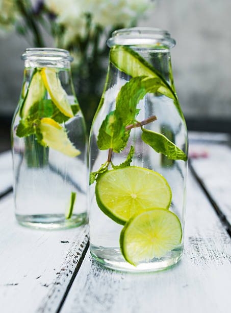 Home made healthy vitamin-fortified water stock photo