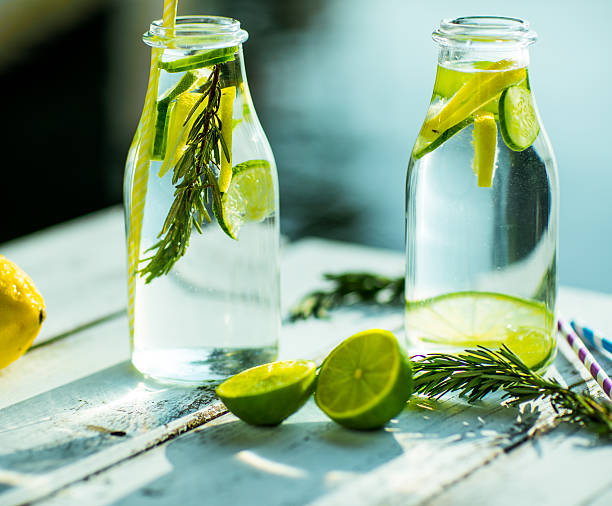 Home made healthy vitamin-fortified water stock photo