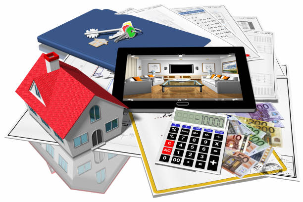 Home purchase, sale. Property - 3D illustration stock photo