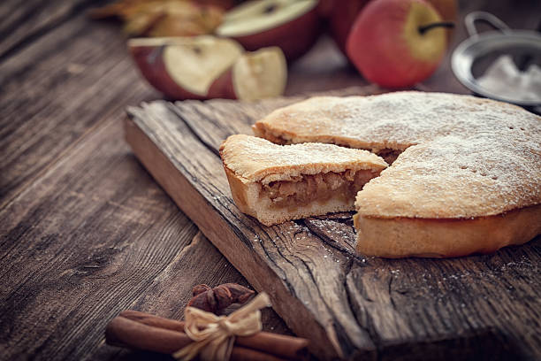 Homemade Apple tart with cinnamon and copy space stock photo