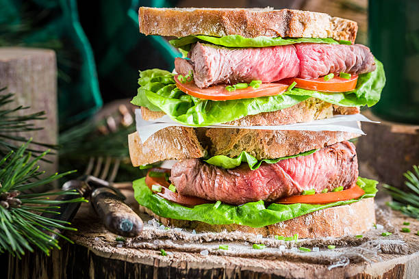 homemade big sandwich with beef - pork pine bildbanksfoton och bilder