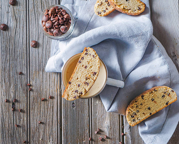 Homemade biscotti or cantuccini with chocolate chips. stock photo