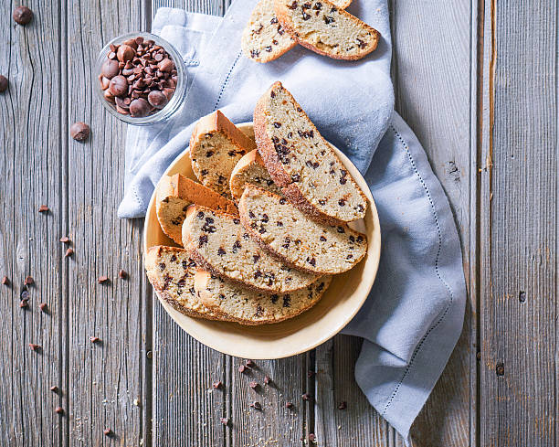 Homemade biscotti or cantuccini with chocolate chips. stock photo