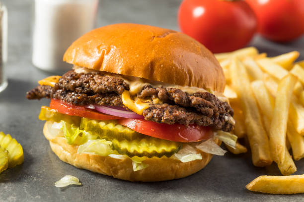 Homemade Cheese Smash Burger stock photo