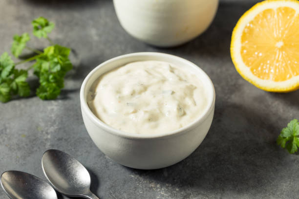 Homemade Creamy Tartar Sauce stock photo