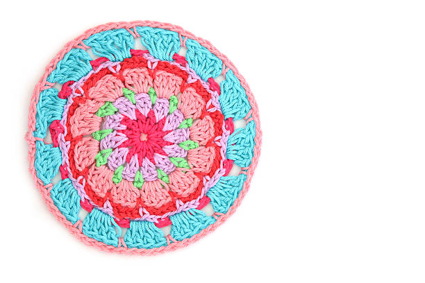 Homemade Crochet Colorful Mandala Isolated On White stock photo