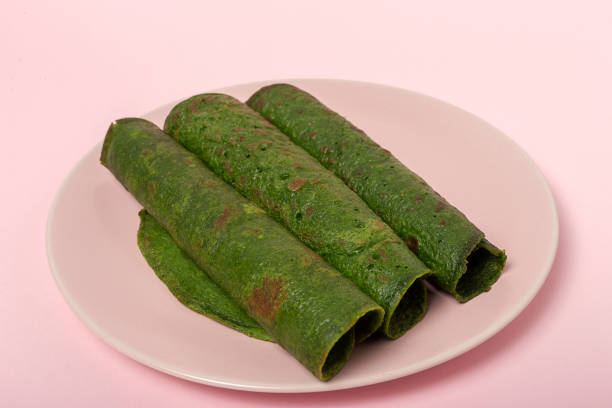 Homemade Green Spinach Crepes stock photo