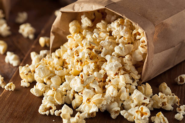 Homemade Kettle Corn Popcorn Homemade Kettle Corn Popcorn in a Bag popcorn stock pictures, royalty-free photos & images