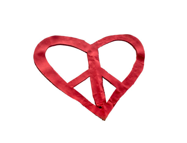 Homemade red heart with peace symbol stock photo