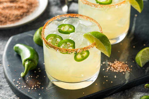 Homemade Spicy Margarita with Limes and Jalapenos