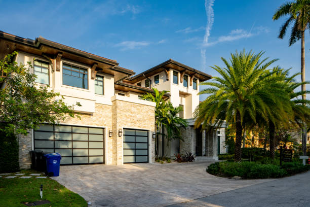 Homes in Las Olas Isles neighborhood Fort Lauderdale FL USA stock photo