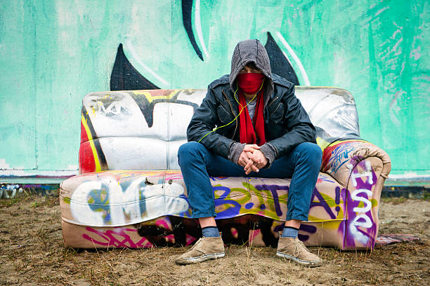 Hooded Graffiti Artist stock photo