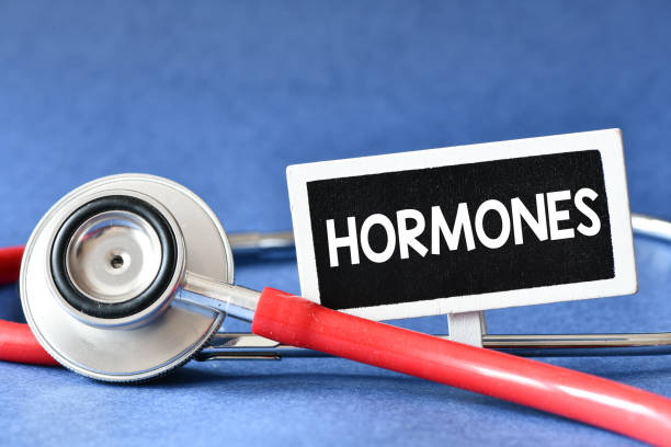 Hormones. Medecine concept. Blackboard with word hormones and stethoscope  hormone stock pictures, royalty-free photos & images