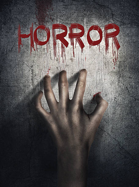 Horror Scene. Hand on wall backround. Poster, cover concept. stock photo