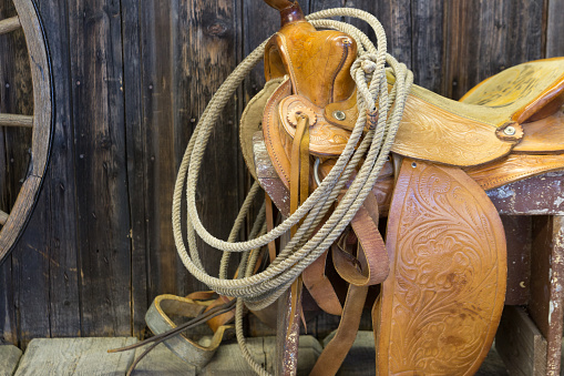 close upon a leather horse saddle
