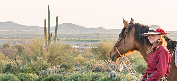 horsewoman vista - desert cowgirl bildbanksfoton och bilder