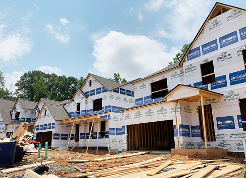 Canton, GA, USA - August 6, 2020:  D.R Horton a large US home builder building new homes in Georgia.  Home sales have been growing during coronavirus / covid-19 due to low interest rates and a shortage of homes in Georgia.