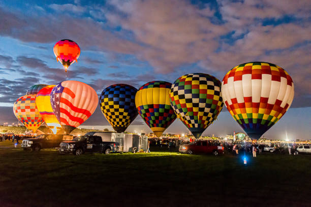 Hot air balloon Dawn Patrol at the Albuquerque International Balloon Fiesta stock photo