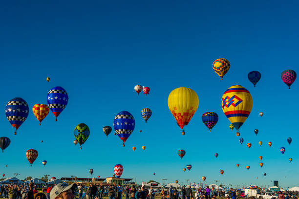 Hot air balloon Mass Ascension at the Albuquerque International Balloon Fiesta stock photo