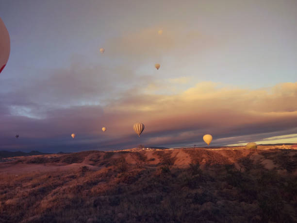 Hot air balloon over Cappadocia stock photo