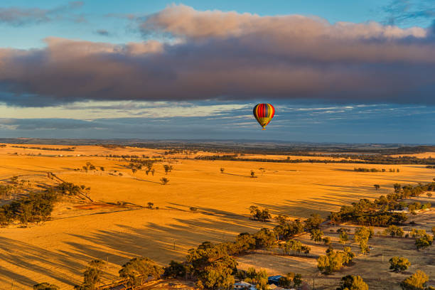 Hot Air Ballooning is an exhilarating adventure, where you float with the breeze in the air at Northam WA stock photo