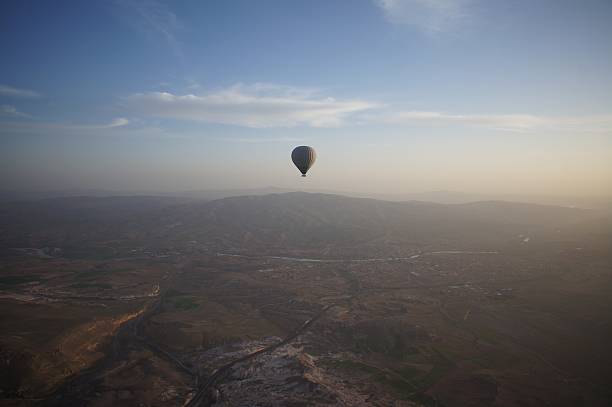 Hot Air Baloon with Cappadocia Landscape stock photo