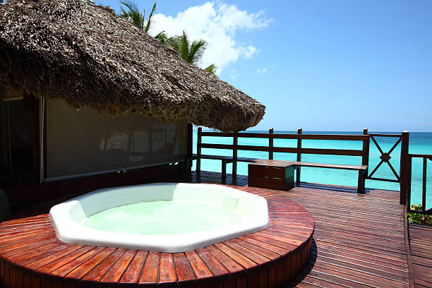 hot tub tub by the ocean stock photo