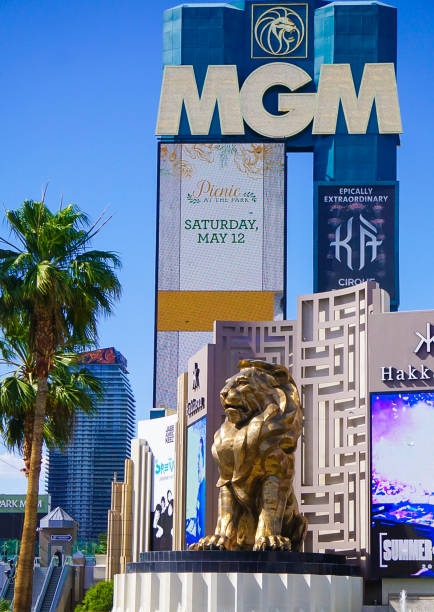MGM Hotel and Resort Signs and Lion stock photo