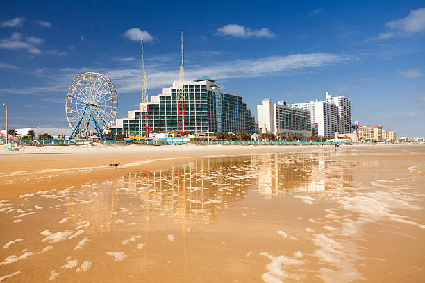 Hotels and attraction along the shore in Daytona Beach stock photo