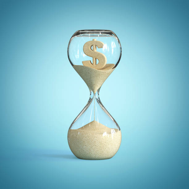Hourglass, sandglass, sand timer, sand clock with dollar sign Hourglass, sandglass, sand timer, sand clock with dollar sign sh 3d rendering hourglass stock pictures, royalty-free photos & images