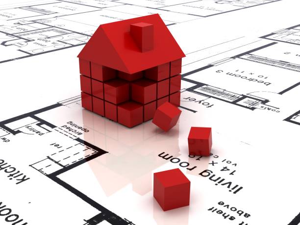 house building construction plan blueprint - planear obras vermelho imagens e fotografias de stock