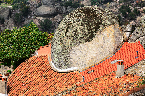 House built around big rock, historic village Monsanto, Portugal